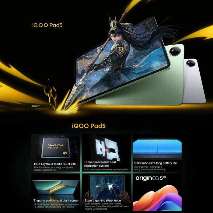 Vivo Iqoo Pad5 12.1 Inch Tablet Pc 8Gb+128Gb Originos 5 Mediatek Dimensity 9300+ Octa Core
