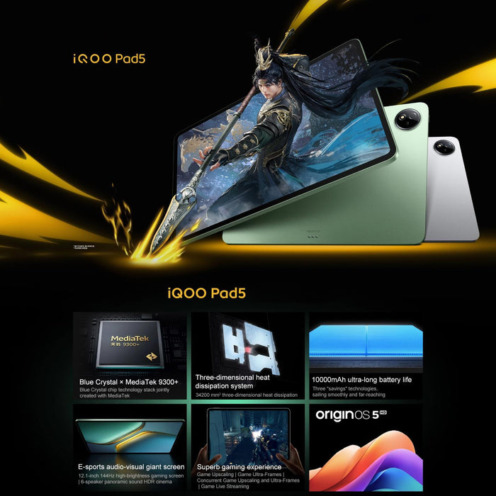 Vivo Iqoo Pad5 12.1 Inch Tablet Pc 8Gb+256Gb Originos 5 Mediatek Dimensity 9300+ Octa Core