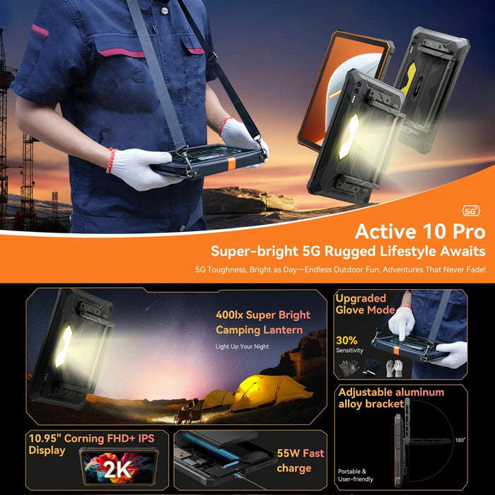 Blackview Active 10 Pro 5G Rugged Tablet 12Gb+512Gb 10.95 Inch Android 14 Dimensity 7300 Octa Core Global Version With Google Play