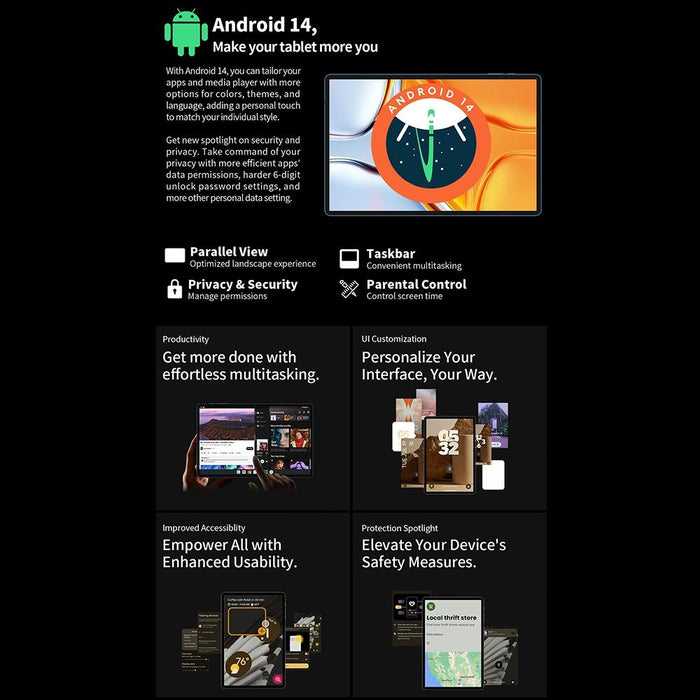 Teclast T70 4G Lte Tablet Pc 8Gb+256Gb 14 Inch Android 14 Mediatek Helio G99 Octa Core Support Dual Sim