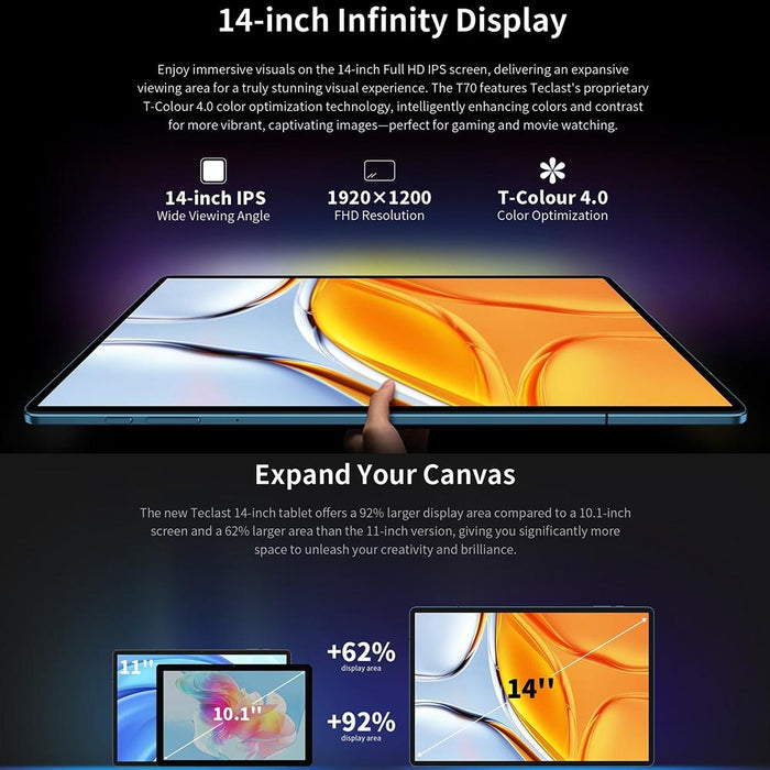 Teclast T70 4G Lte Tablet Pc 8Gb+256Gb 14 Inch Android 14 Mediatek Helio G99 Octa Core Support Dual Sim