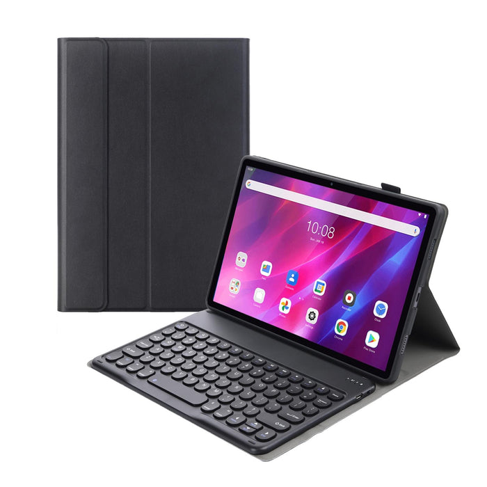 2 In 1 Detachable Round Keycap Bluetooth Keyboard + Lambskin Texture Tpu Protective Leather Tablet Case With Holder For Lenovo Qitian K10 Tb-X6C6X