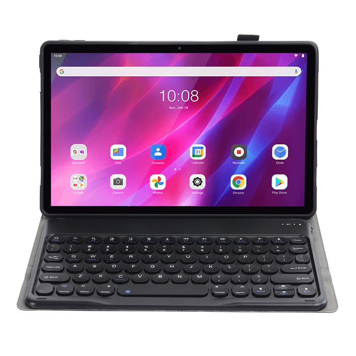 2 In 1 Detachable Round Keycap Bluetooth Keyboard + Lambskin Texture Tpu Protective Leather Tablet Case With Holder For Lenovo Qitian K10 Tb-X6C6X