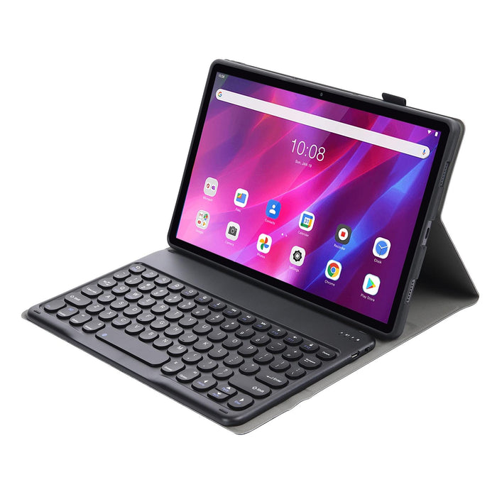 2 In 1 Detachable Round Keycap Bluetooth Keyboard + Lambskin Texture Tpu Protective Leather Tablet Case With Holder For Lenovo Qitian K10 Tb-X6C6X