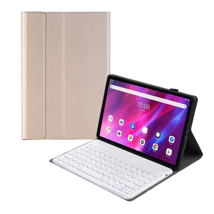 2 In 1 Detachable Round Keycap Bluetooth Keyboard + Lambskin Texture Tpu Protective Leather Tablet Case With Holder For Lenovo Qitian K10 Tb-X6C6X