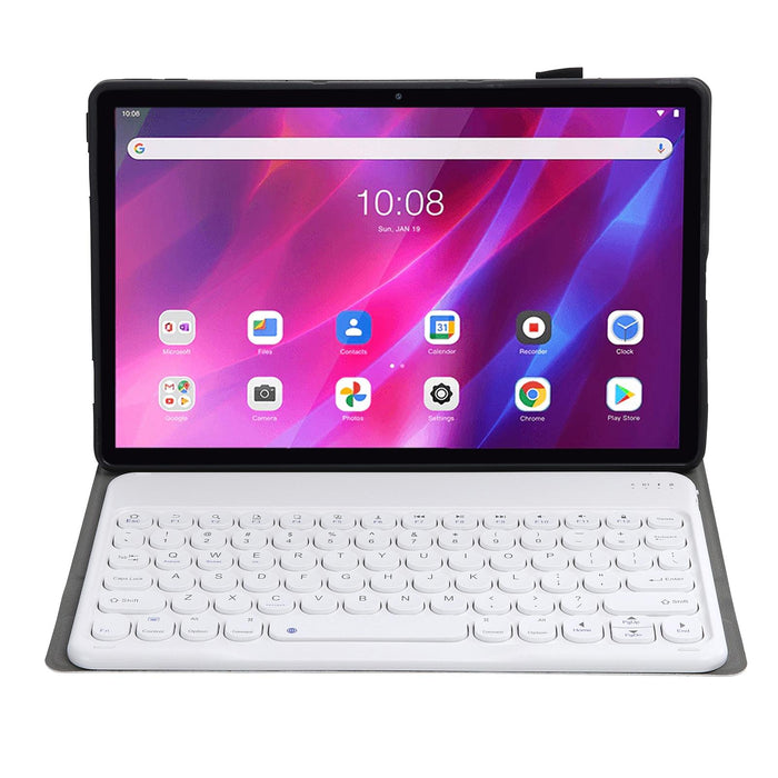 2 In 1 Detachable Round Keycap Bluetooth Keyboard + Lambskin Texture Tpu Protective Leather Tablet Case With Holder For Lenovo Qitian K10 Tb-X6C6X