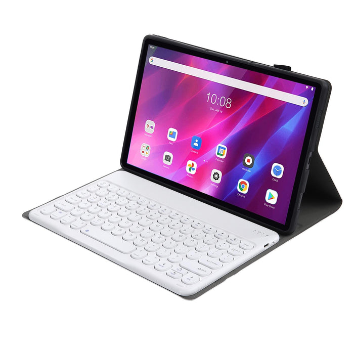 2 In 1 Detachable Round Keycap Bluetooth Keyboard + Lambskin Texture Tpu Protective Leather Tablet Case With Holder For Lenovo Qitian K10 Tb-X6C6X