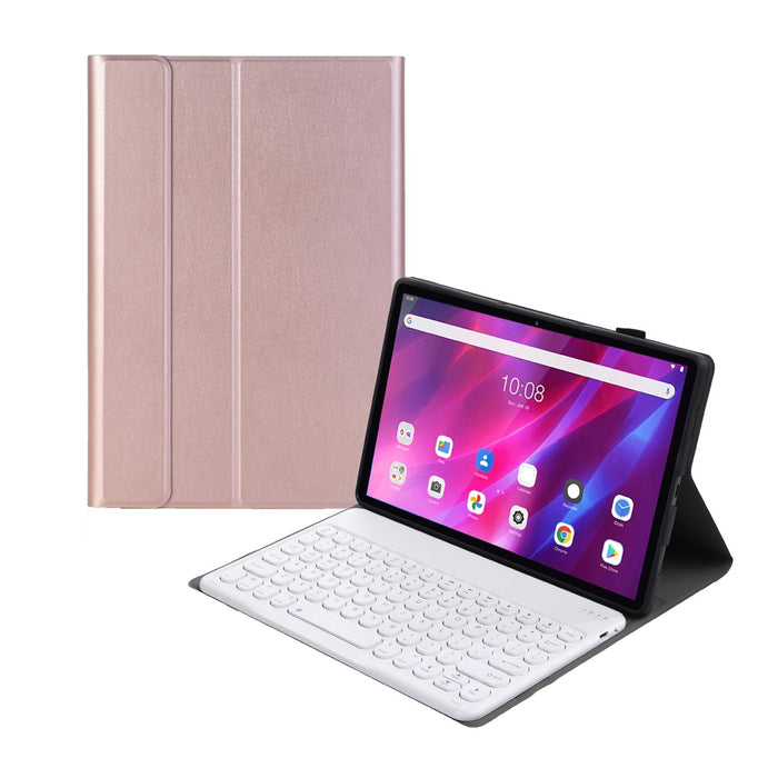 2 In 1 Detachable Round Keycap Bluetooth Keyboard + Lambskin Texture Tpu Protective Leather Tablet Case With Holder For Lenovo Qitian K10 Tb-X6C6X