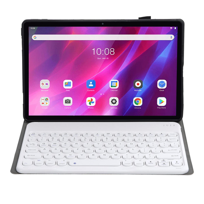 2 In 1 Detachable Round Keycap Bluetooth Keyboard + Lambskin Texture Tpu Protective Leather Tablet Case With Holder For Lenovo Qitian K10 Tb-X6C6X