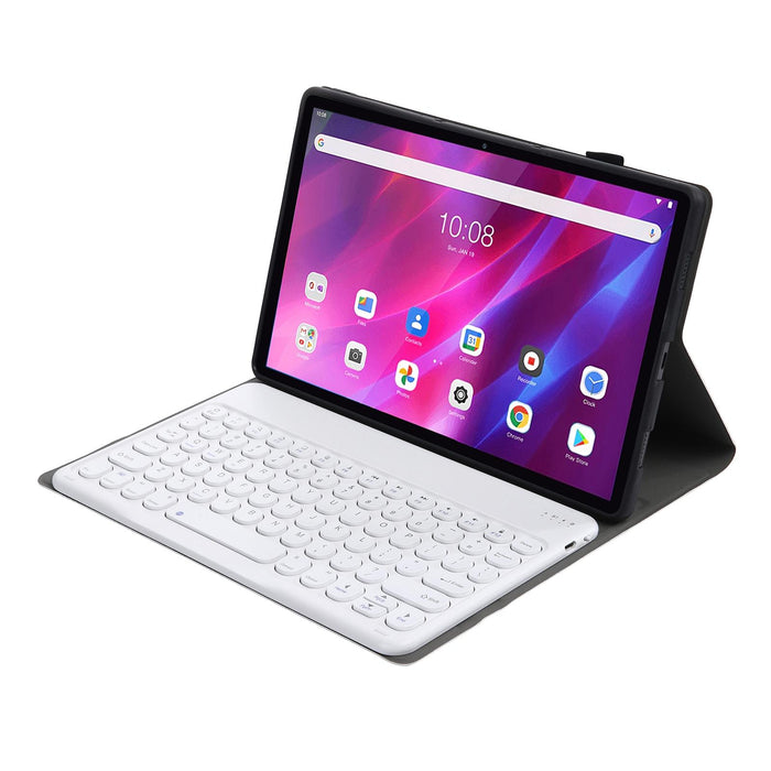 2 In 1 Detachable Round Keycap Bluetooth Keyboard + Lambskin Texture Tpu Protective Leather Tablet Case With Holder For Lenovo Qitian K10 Tb-X6C6X