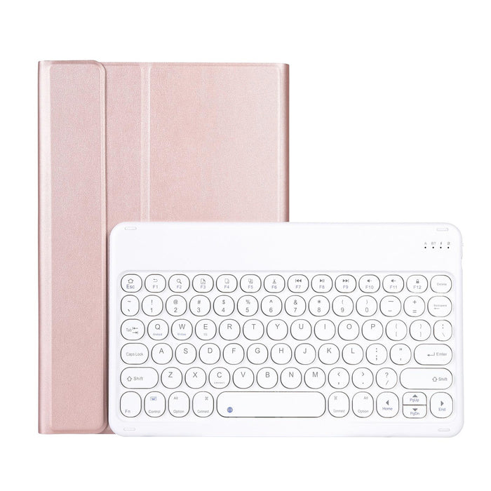 2 In 1 Detachable Round Keycap Bluetooth Keyboard + Lambskin Texture Tpu Protective Leather Tablet Case With Holder For Lenovo Qitian K10 Tb-X6C6X