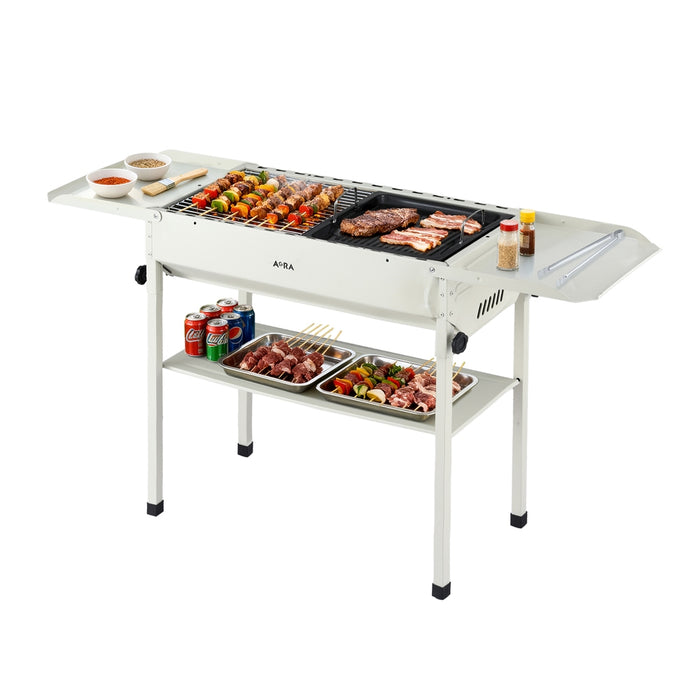 Portable Bbq Grill W/ Stainless Steel Racks & Pans For Outdoor
