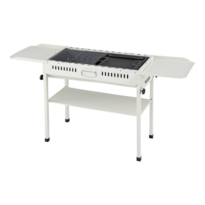 Portable Bbq Grill W/ Stainless Steel Racks & Pans For Outdoor