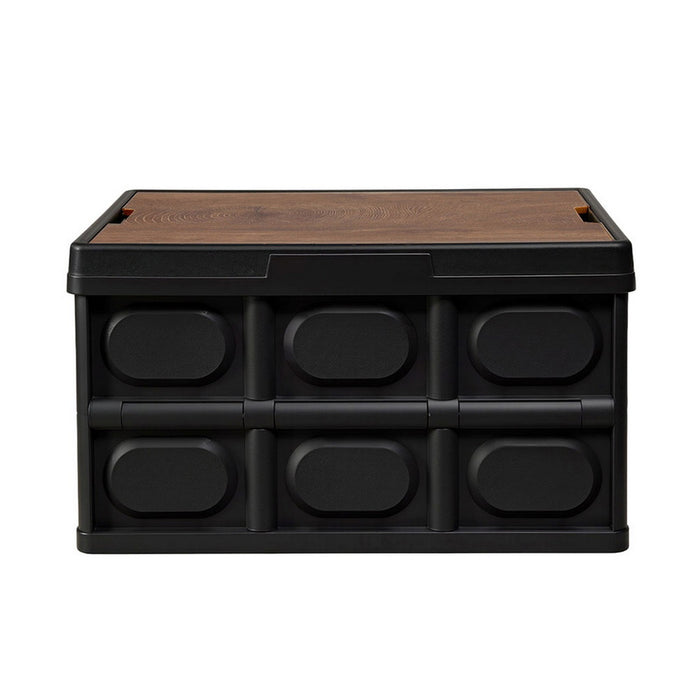 Collapsible Outdoor Storage Box 50L Stackable Folding Camping Organizer Plywood Lid Black