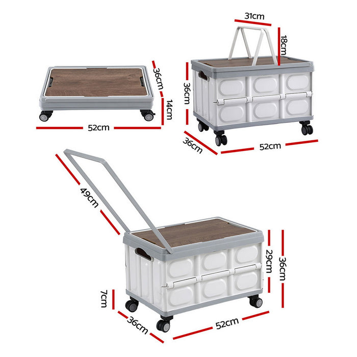 Collapsible Outdoor Storage Box 54L Stackable Folding Camping Organizer Wheels Plywood Lid Beige