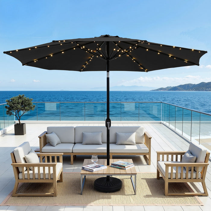 Outdoor Umbrella 2.9M Market Umbrella With Base String Light Black