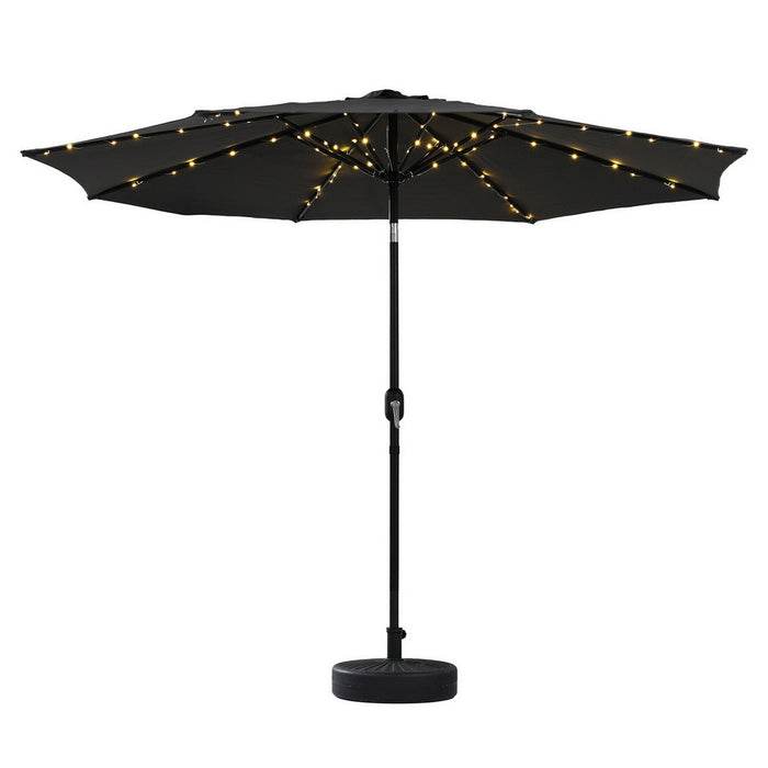 Outdoor Umbrella 2.9M Market Umbrella With Base String Light Black