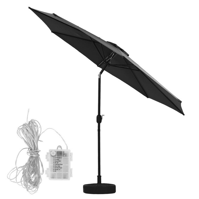 Outdoor Umbrella 2.9M Market Umbrella With Base String Light Black
