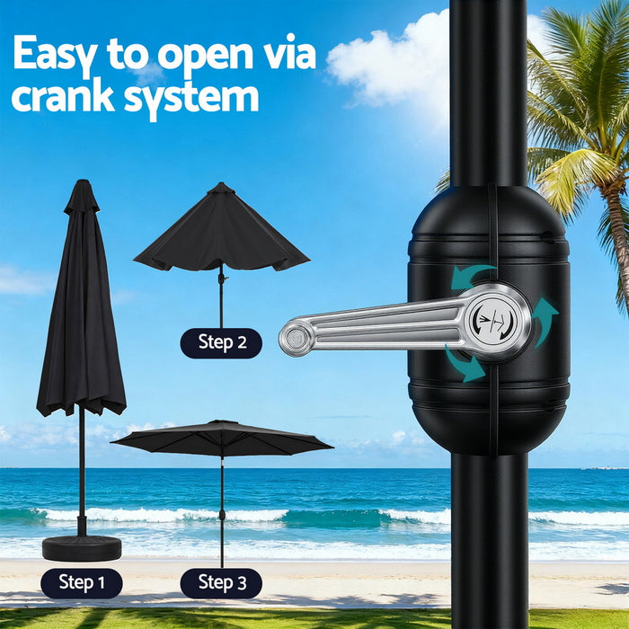 Outdoor Umbrella 2.9M Market Umbrella With Base String Light Black