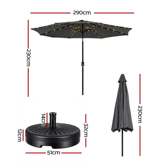 Outdoor Umbrella 2.9M Market Umbrella With String Light Tilt Charcoal Shade