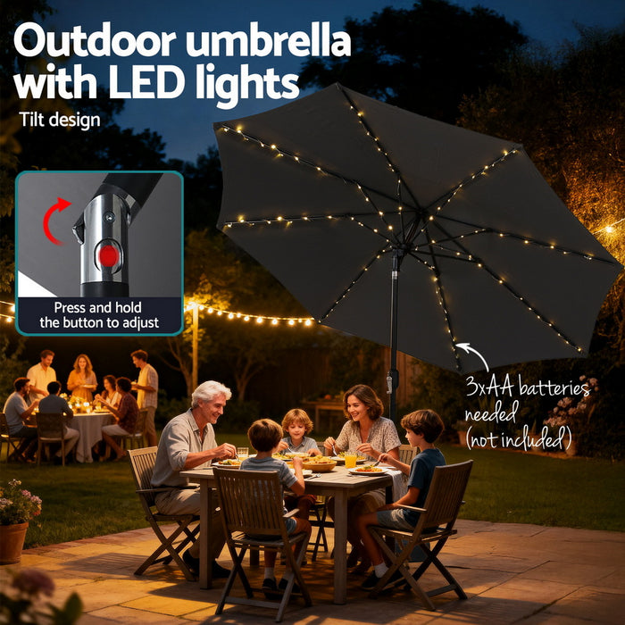 Outdoor Umbrella 2.9M Market Umbrella With String Light Tilt Charcoal Shade