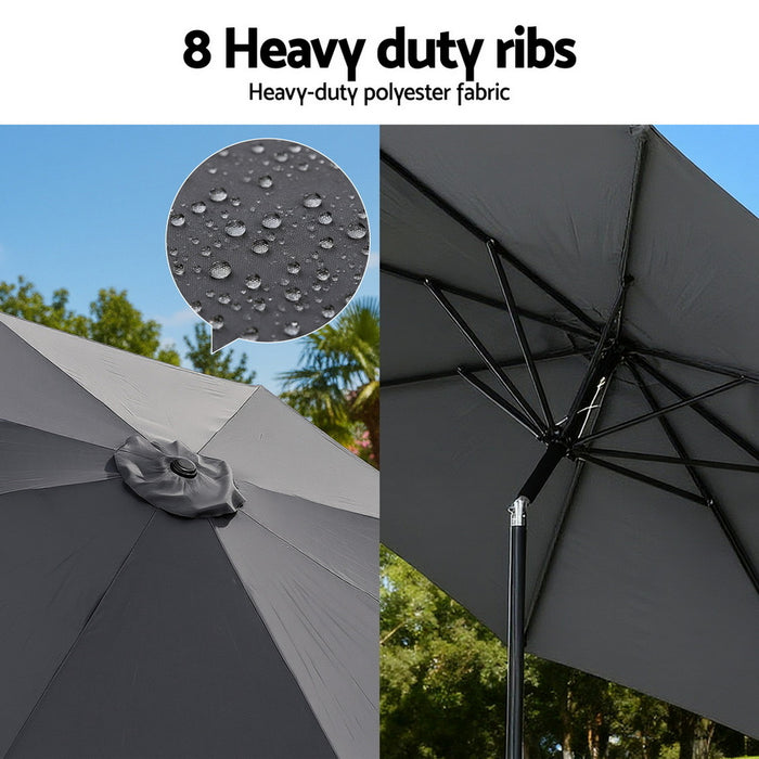 Outdoor Umbrella 2.9M Market Umbrella With String Light Tilt Charcoal Shade