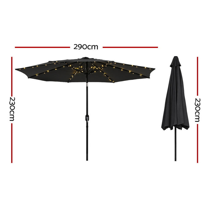 Outdoor Umbrella 2.9M Market Umbrella With String Light Tilt Black
