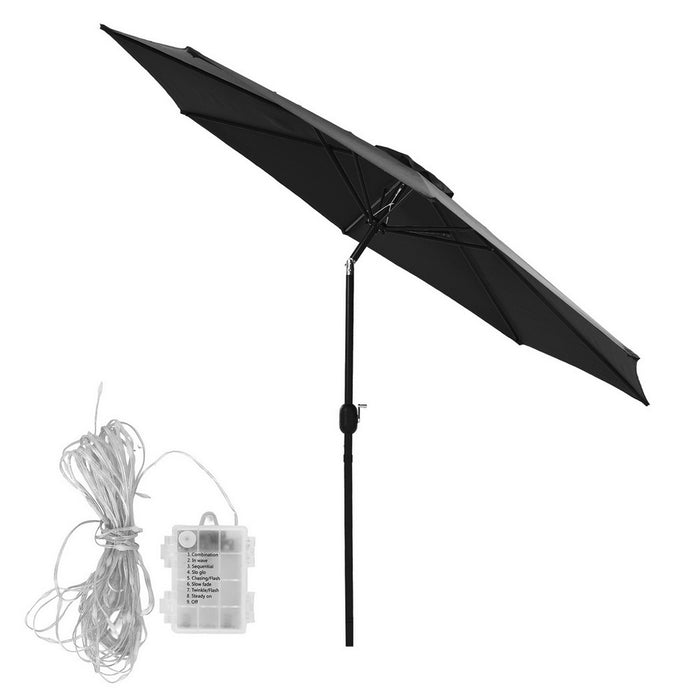 Outdoor Umbrella 2.9M Market Umbrella With String Light Tilt Black