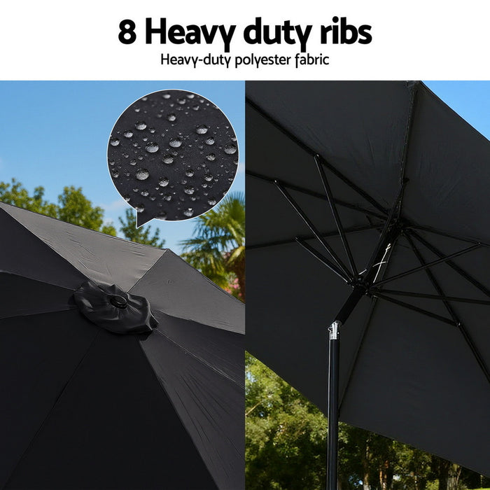 Outdoor Umbrella 2.9M Market Umbrella With String Light Tilt Black
