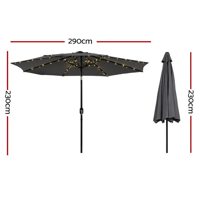Outdoor Umbrella 2.9M Market Umbrella With String Light Tilt Charcoal Shade