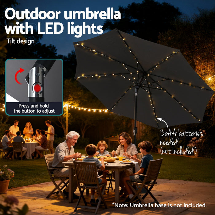 Outdoor Umbrella 2.9M Market Umbrella With String Light Tilt Charcoal Shade