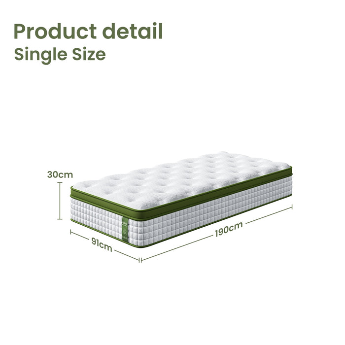 Single Mattress 30Cm Medium Firm Hybrid Mattress For Pressure Relief & Motion Isolation