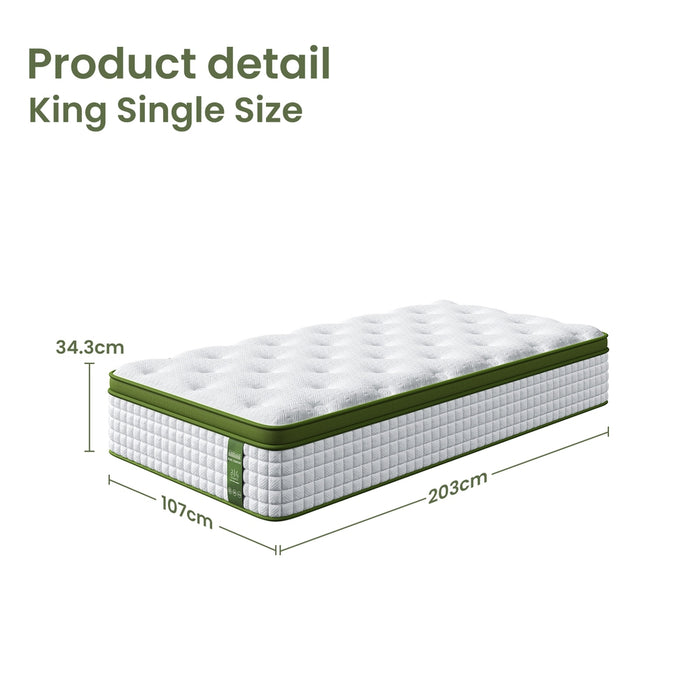 King Single Mattress 34Cm Medium Hybrid Mattress For Pressure Relief Motion Isolation
