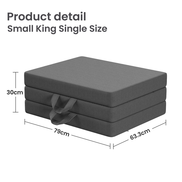 Folding Mattress Small King Single Trifold Mattress Firm Support Foam Washable Cover 10Cm