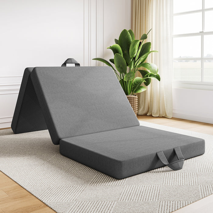 Folding Mattress Small King Single Trifold Mattress Firm Support Foam Washable Cover 10Cm