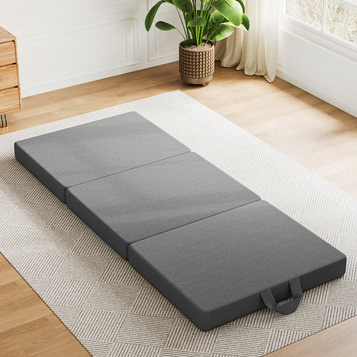 Folding Mattress Small Single Trifold Mattress With Firm Support Foam Washable Cover 10Cm