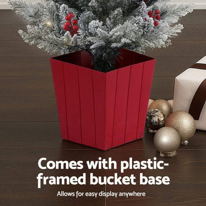 Christmas Tree 1M Led Potted Xmas Party Decor Red Barries Flocked