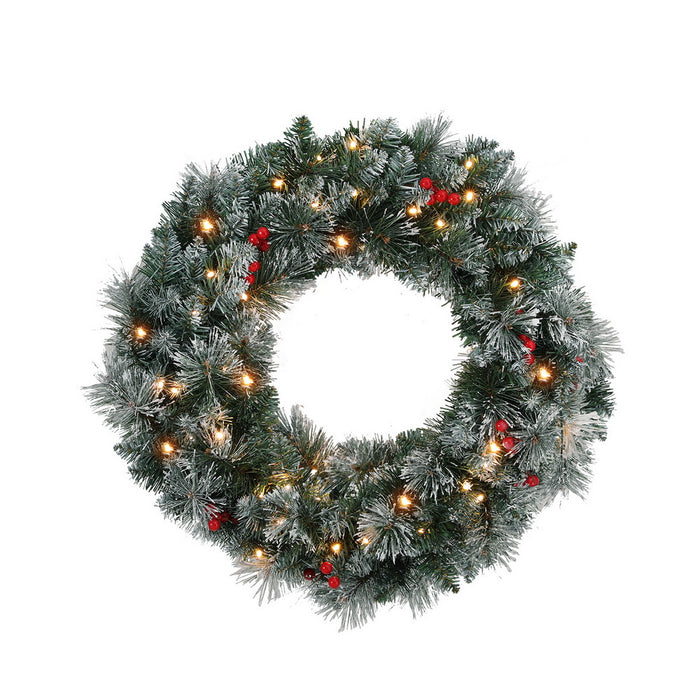 60Cm Christmas Wreath Led Lights Snowy Flowers Garland Party Decor