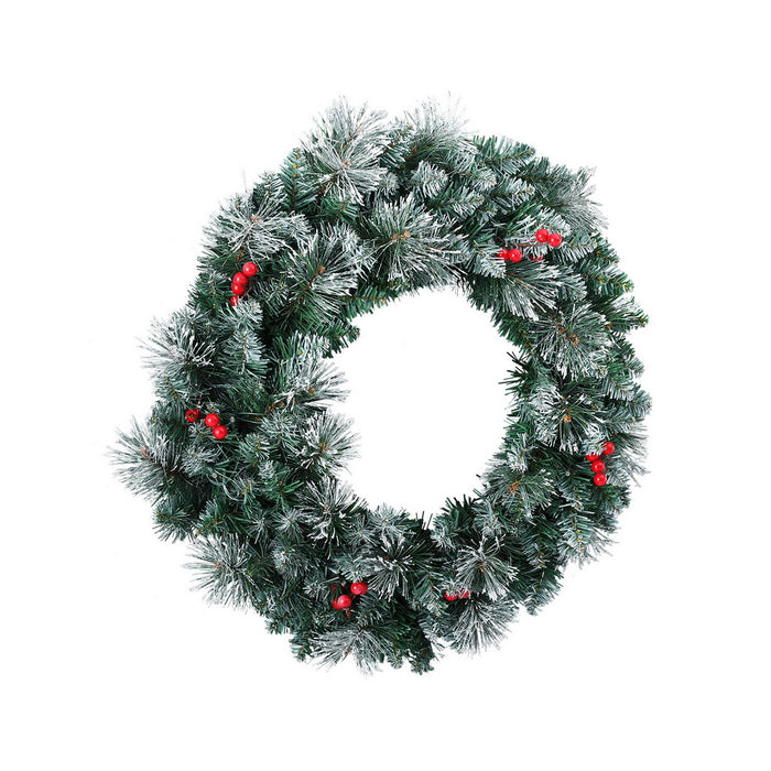 60Cm Christmas Wreath Led Lights Snowy Flowers Garland Party Decor