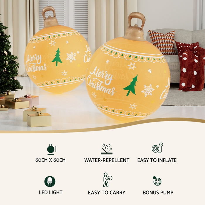 Christmas Inflatable Ball Led 60Cm Decoration Giant Bauble Gold