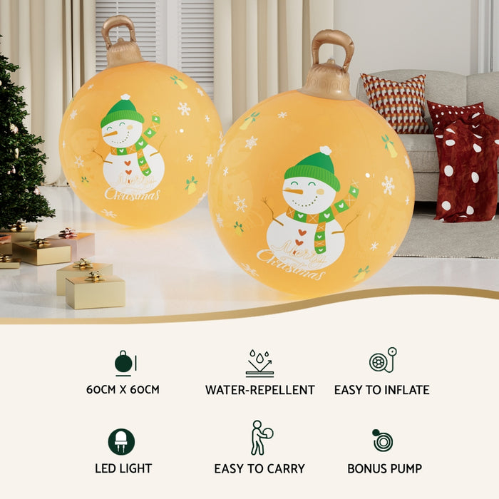 Christmas Inflatable Ball Led 60Cm Snowman Decoration Bauble Gold