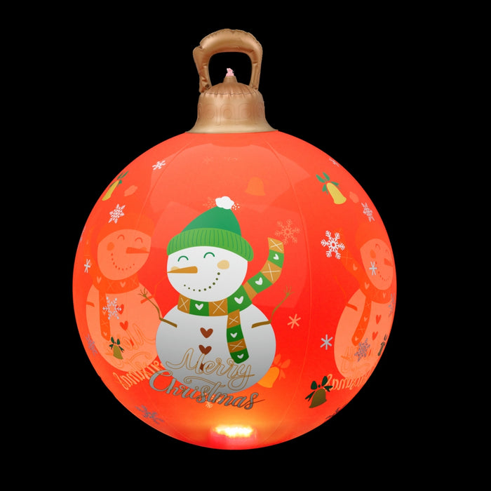 Christmas Inflatable Ball Led 60Cm Snowman Decoration Bauble Red