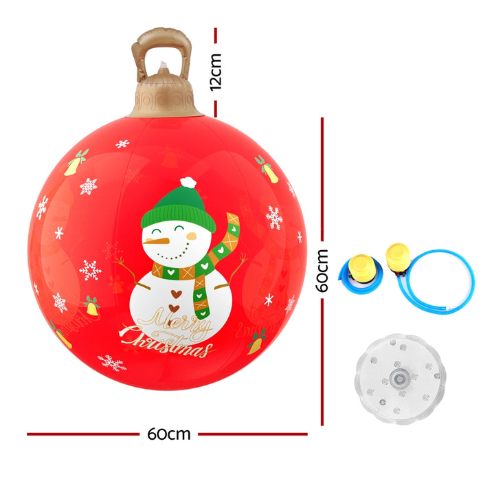 Christmas Inflatable Ball Led 60Cm Snowman Decoration Bauble Red