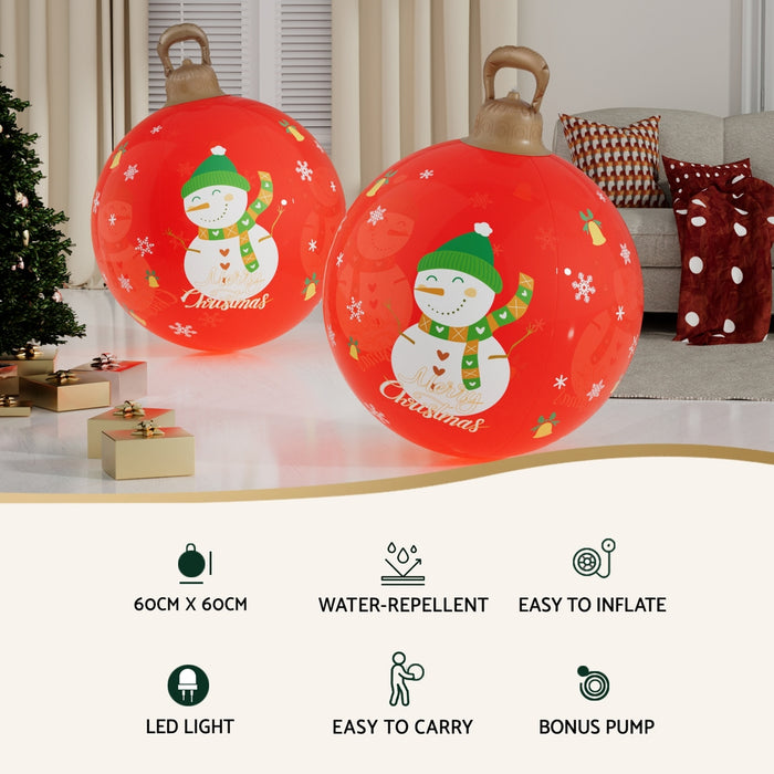 Christmas Inflatable Ball Led 60Cm Snowman Decoration Bauble Red