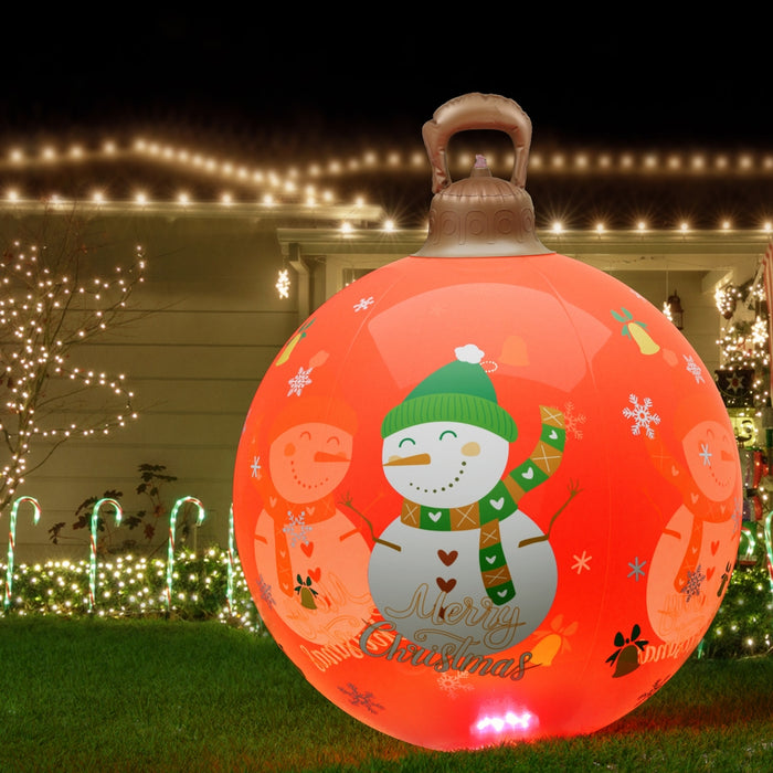 Christmas Inflatable Ball Led 60Cm Snowman Decoration Bauble Red