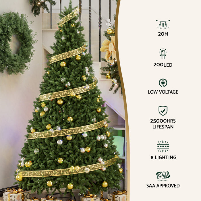 20M Christmas Lights Fairy Ribbon Light 200 Led Xmas Decor Golden