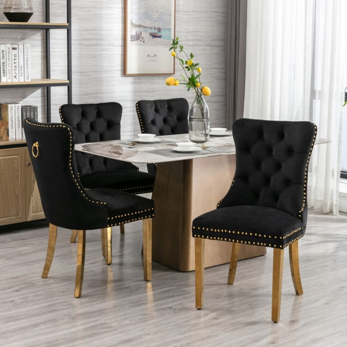 Aaden 2x Velvet Dining Chairs with Golden Metal Legs-black