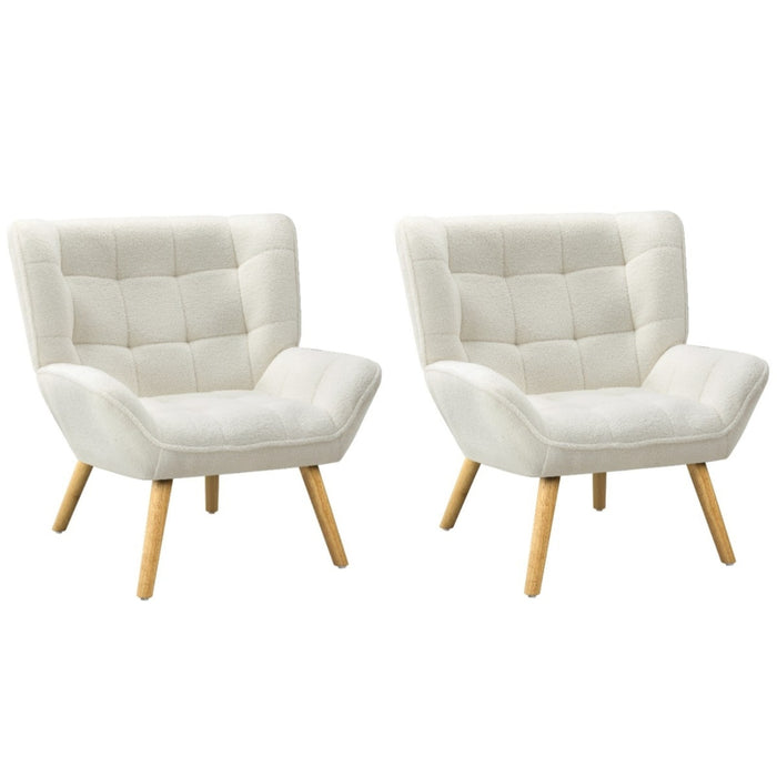 2X Armchair Accent Chairs Sofa Lounge Sherpa Upholstered Tub White
