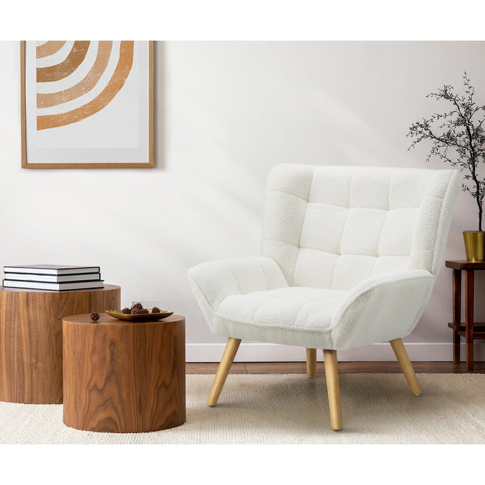 2X Armchair Accent Chairs Sofa Lounge Sherpa Upholstered Tub White