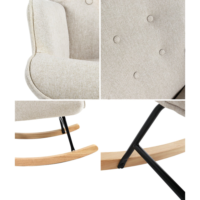 Rocking Chair Nursing Armchair Velvet Accent Chairs Upholstered Beige
